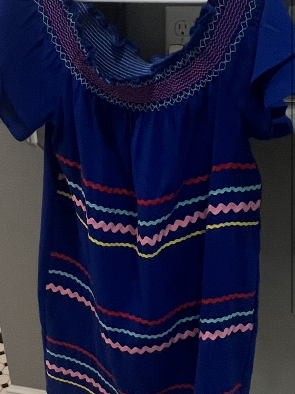 entro Royal Blue Smocked Top with White Stitching